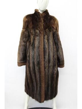 MINT BROWN BEAVER & SHEARED BEAVER FUR COAT JACKET WOMEN WOMAN SIZE 6 SMALL